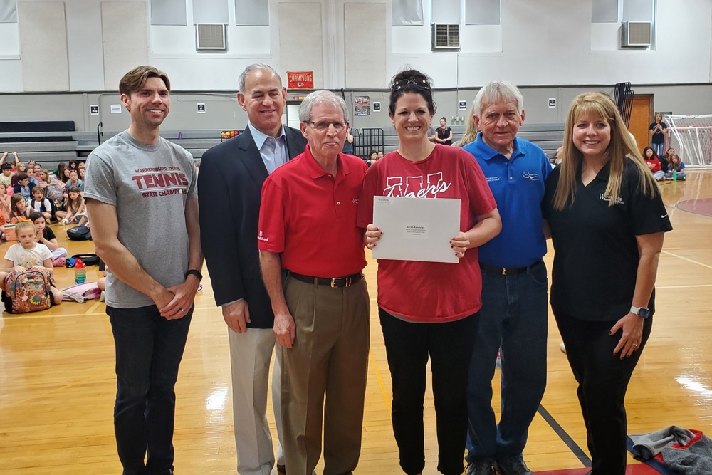 Martin Warren staff member, Sarah Randolph, stands with members of the Warrensburg Foundation. From left to right: Scott Maple, Dr. Andy Kohl, Bob Lotspeich, Sarah Randolph, Tom McCormack, Judy Long