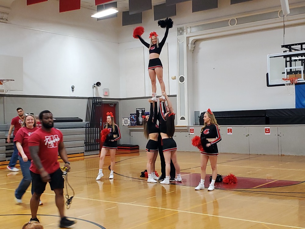 UCM Cheerleaders cheer on Martin Warren students as they prepare for MAP testing
